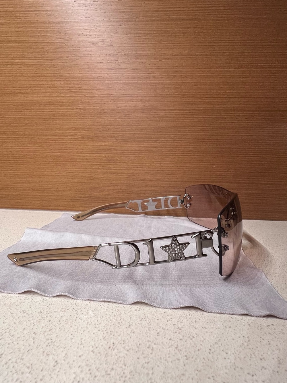 Dior Women's Brown Gradient Sunglasses with Silver Logo & Star Detail